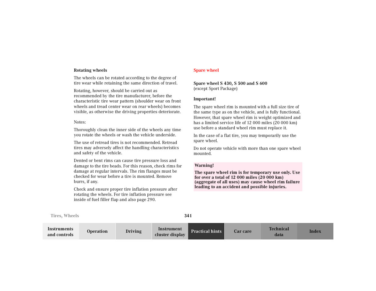 Mercedes-Benz 2001 S 430 User Manual | Page 344 / 421