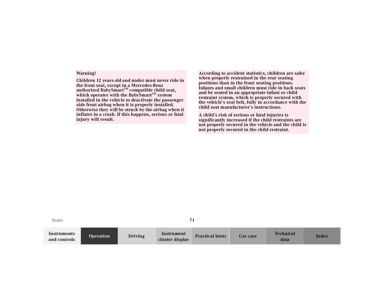 Mercedes-Benz 2001 S 430 User Manual | Page 74 / 421