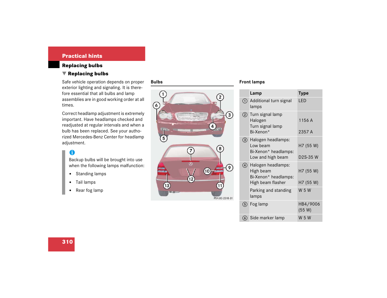 Mercedes-Benz 2004 C 320 Sport User Manual | Page 310 / 400
