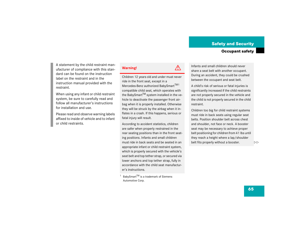 65 safety and security | Mercedes-Benz 2004 C 320 Sport User Manual | Page 65 / 400