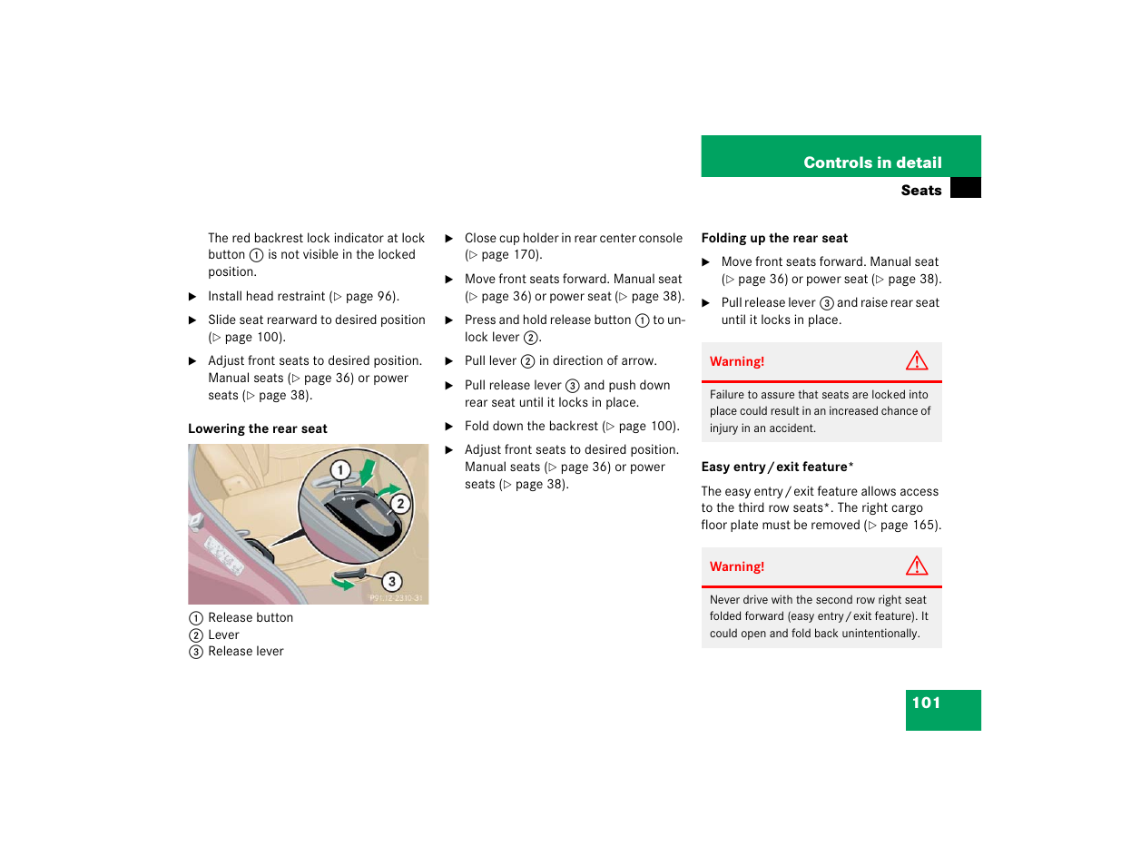 101 controls in detail | Mercedes-Benz 2005 ML 350 User Manual | Page 103 / 356