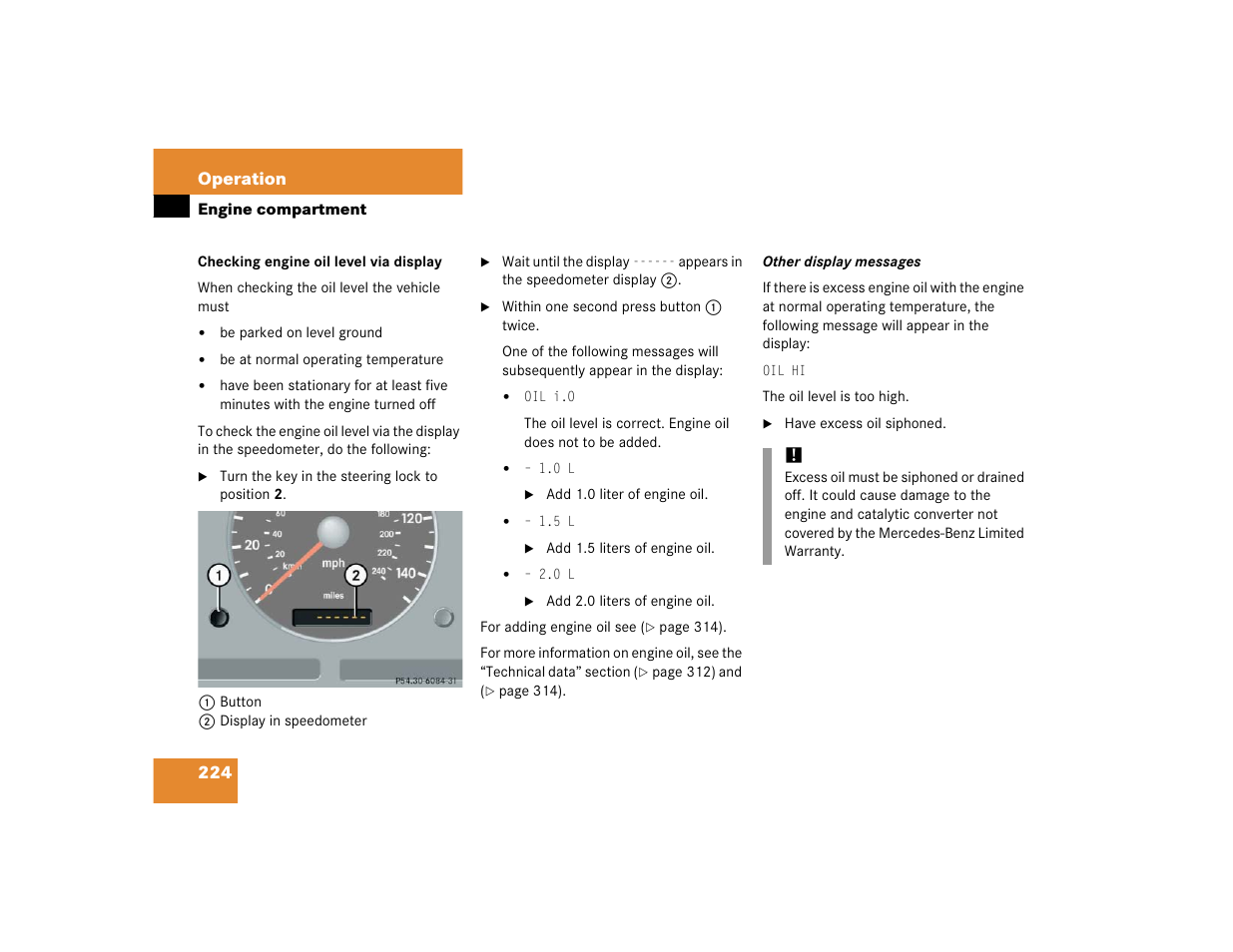 224 operation | Mercedes-Benz 2005 ML 350 User Manual | Page 226 / 356