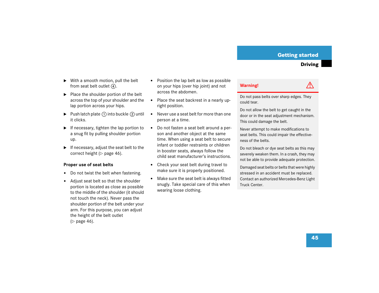 45 getting started | Mercedes-Benz 2005 ML 350 User Manual | Page 47 / 356