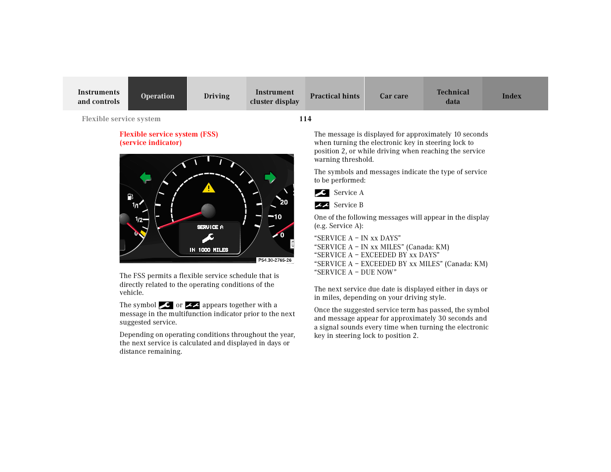 Flexible service system (fss), Graphic, The symbol | Servicea, Serviceb, Servicea – in | Mercedes-Benz 2001 E-Class User Manual | Page 117 / 341