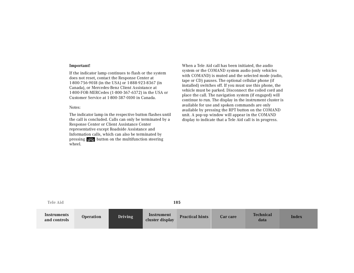 Important, Notes | Mercedes-Benz 2001 E-Class User Manual | Page 188 / 341