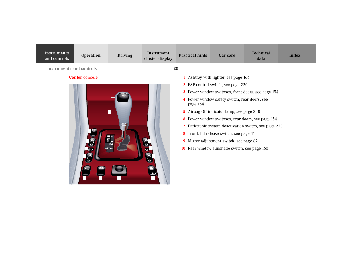 Center console, Graphic | Mercedes-Benz 2001 E-Class User Manual | Page 23 / 341