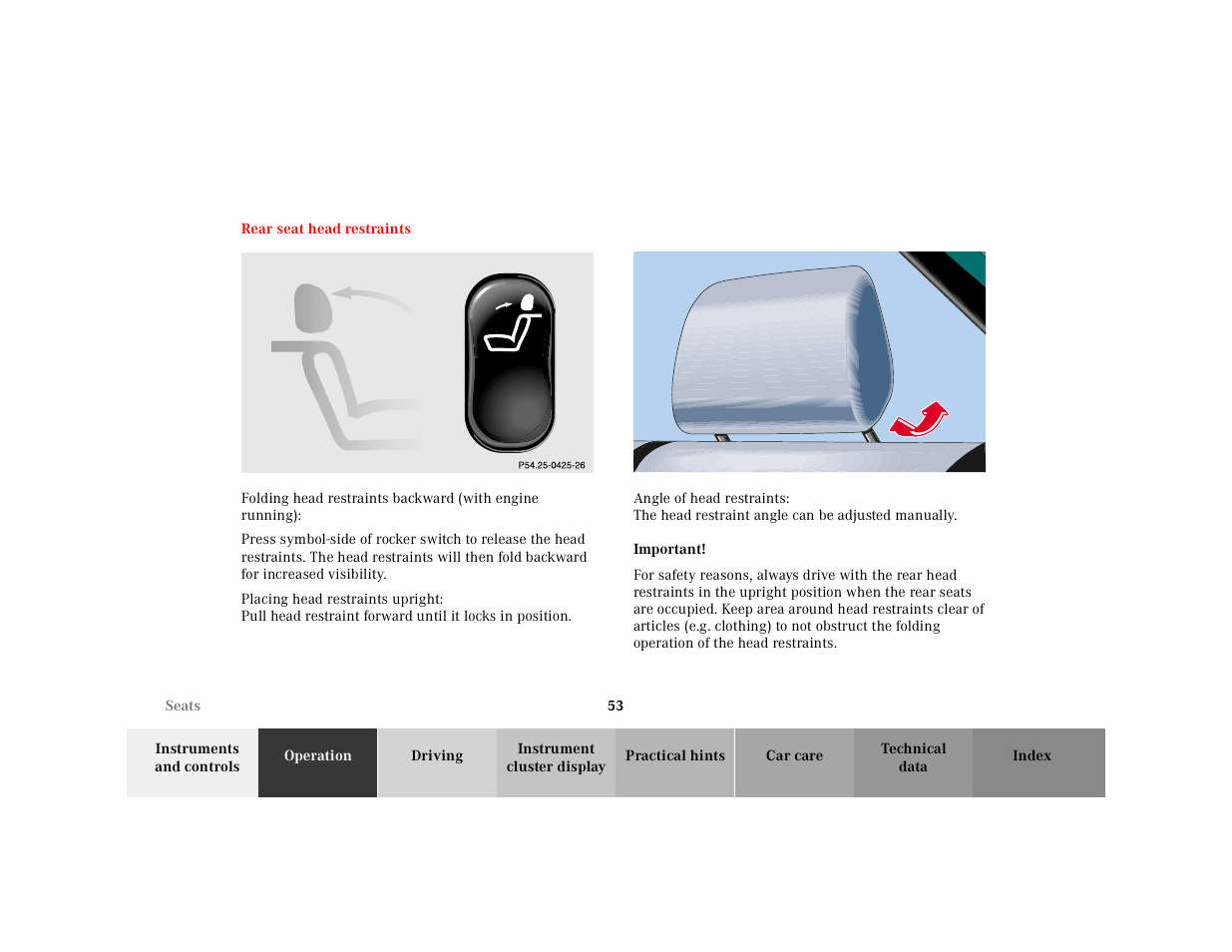 Rear seat head restraints, Graphic, P91.16-2018-26 | Important | Mercedes-Benz 2001 E-Class User Manual | Page 56 / 341