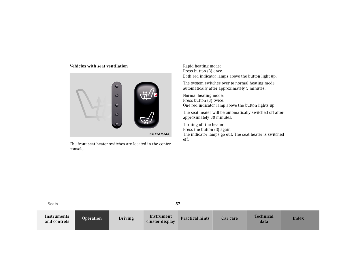Seat heater:vehicles with seat ventilation, Graphic | Mercedes-Benz 2001 E-Class User Manual | Page 60 / 341
