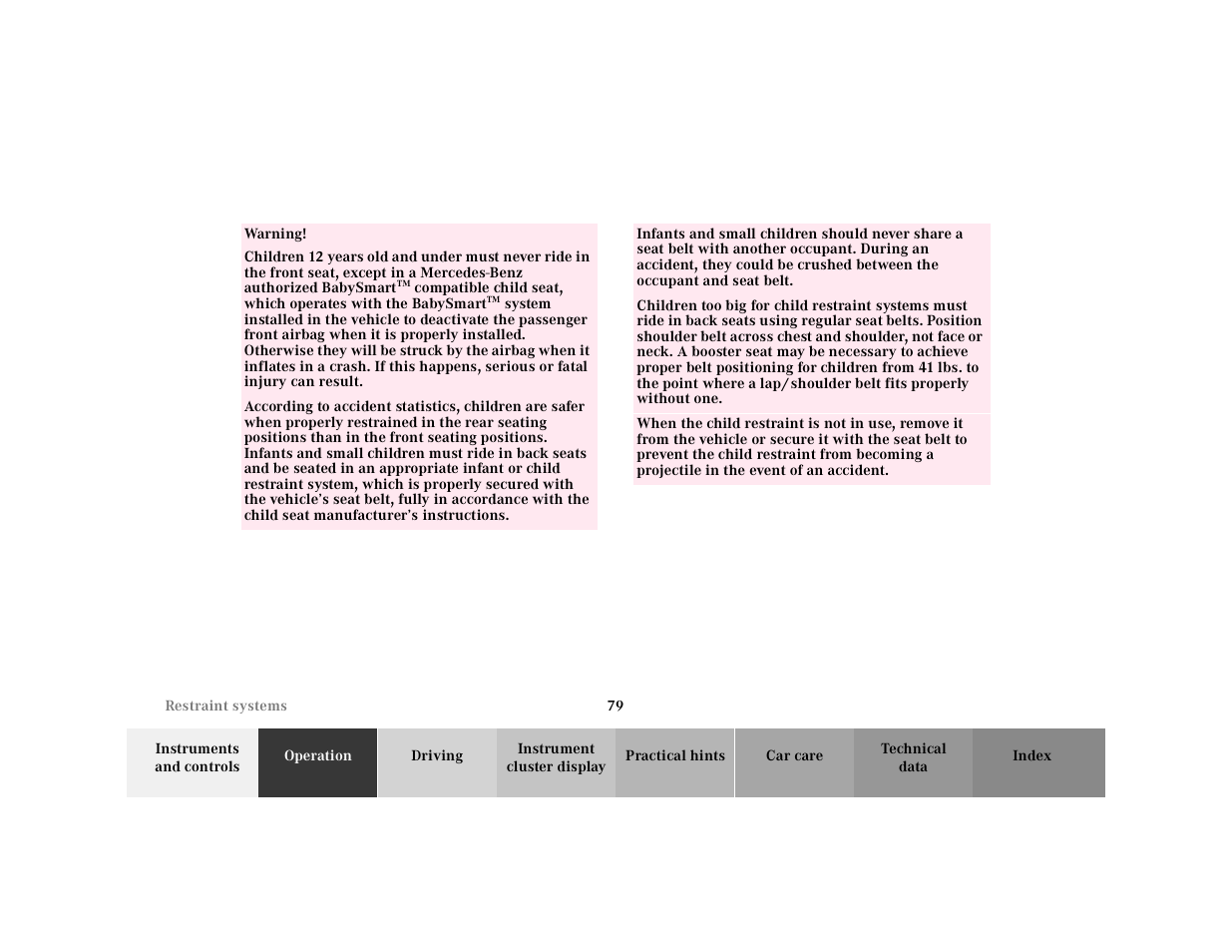 Table row, Warning | Mercedes-Benz 2001 E-Class User Manual | Page 82 / 341