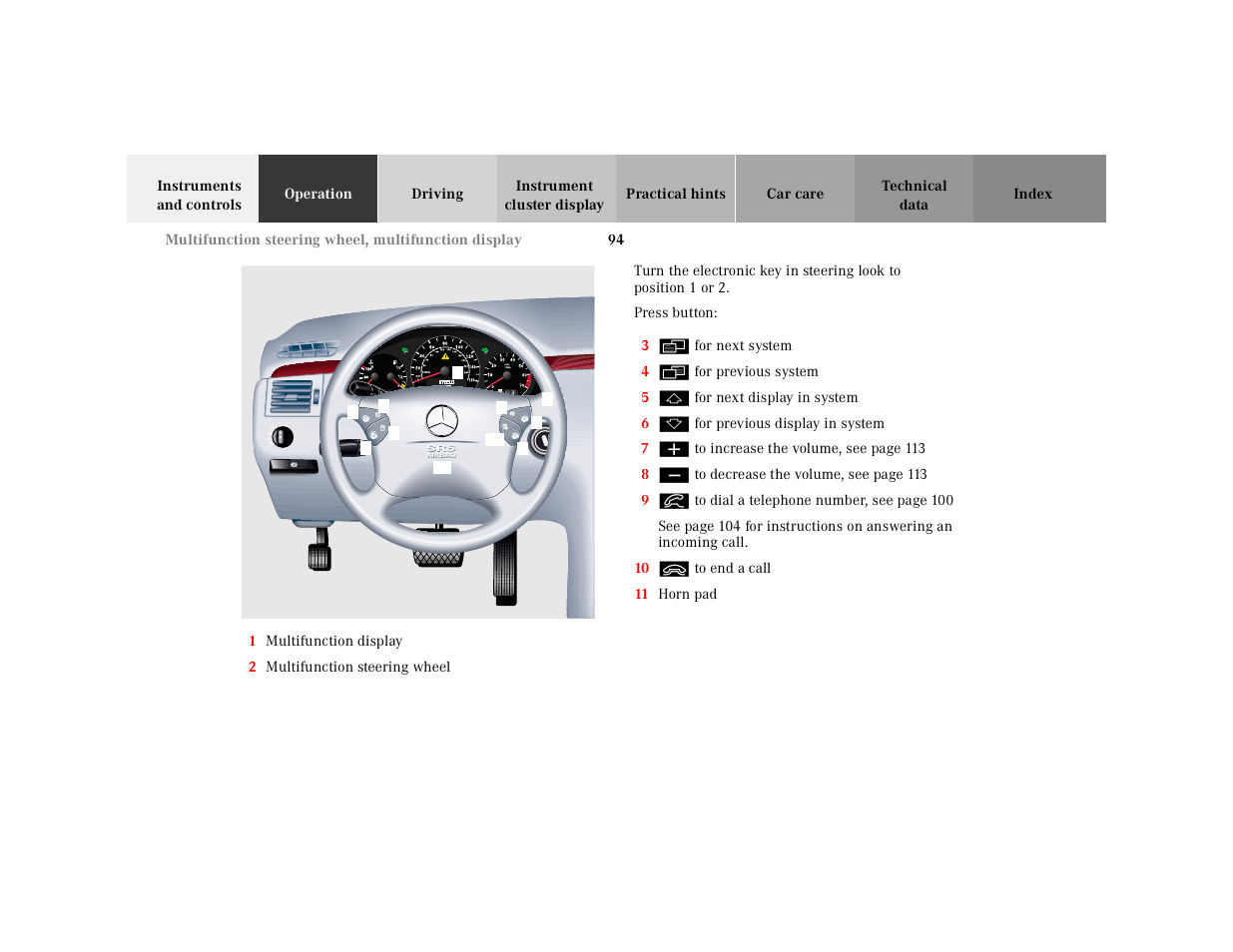 Graphic, P46.10-2165-27, 2 multifunction steering wheel | Press button, 10 м, 11 horn pad | Mercedes-Benz 2001 E-Class User Manual | Page 97 / 341