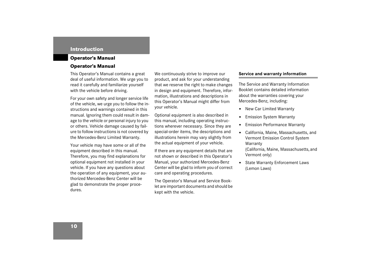Operator’s manual, Service and warranty information | Mercedes-Benz 2003 C-Class User Manual | Page 10 / 376