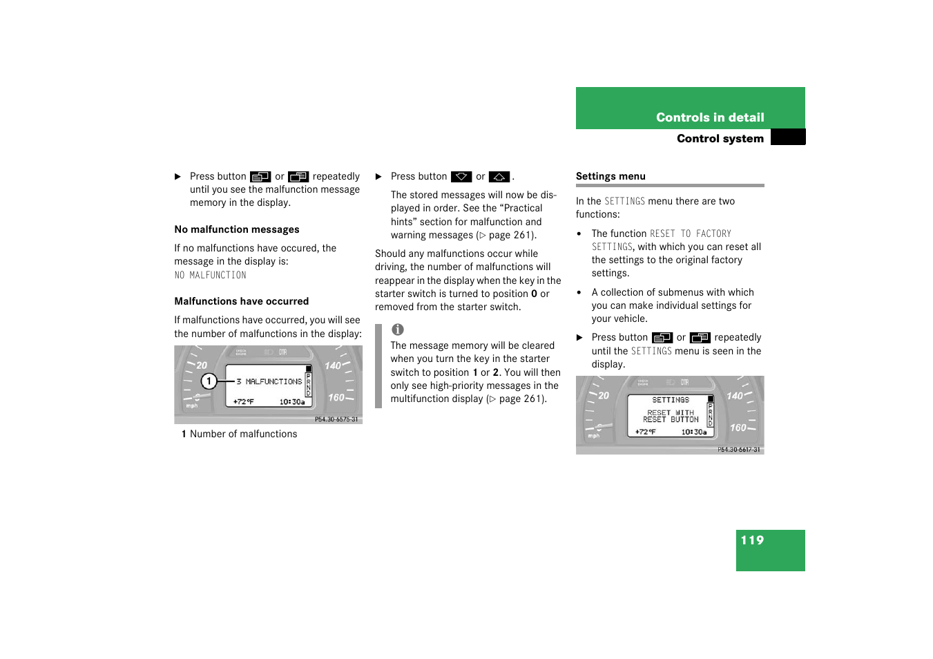 Settings menu | Mercedes-Benz 2003 C-Class User Manual | Page 119 / 376