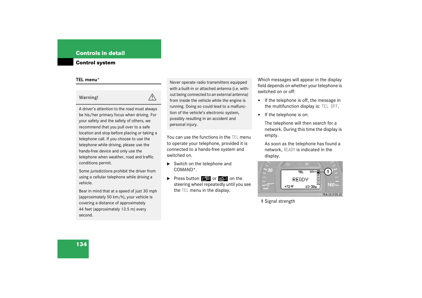 Tel menu | Mercedes-Benz 2003 C-Class User Manual | Page 134 / 376