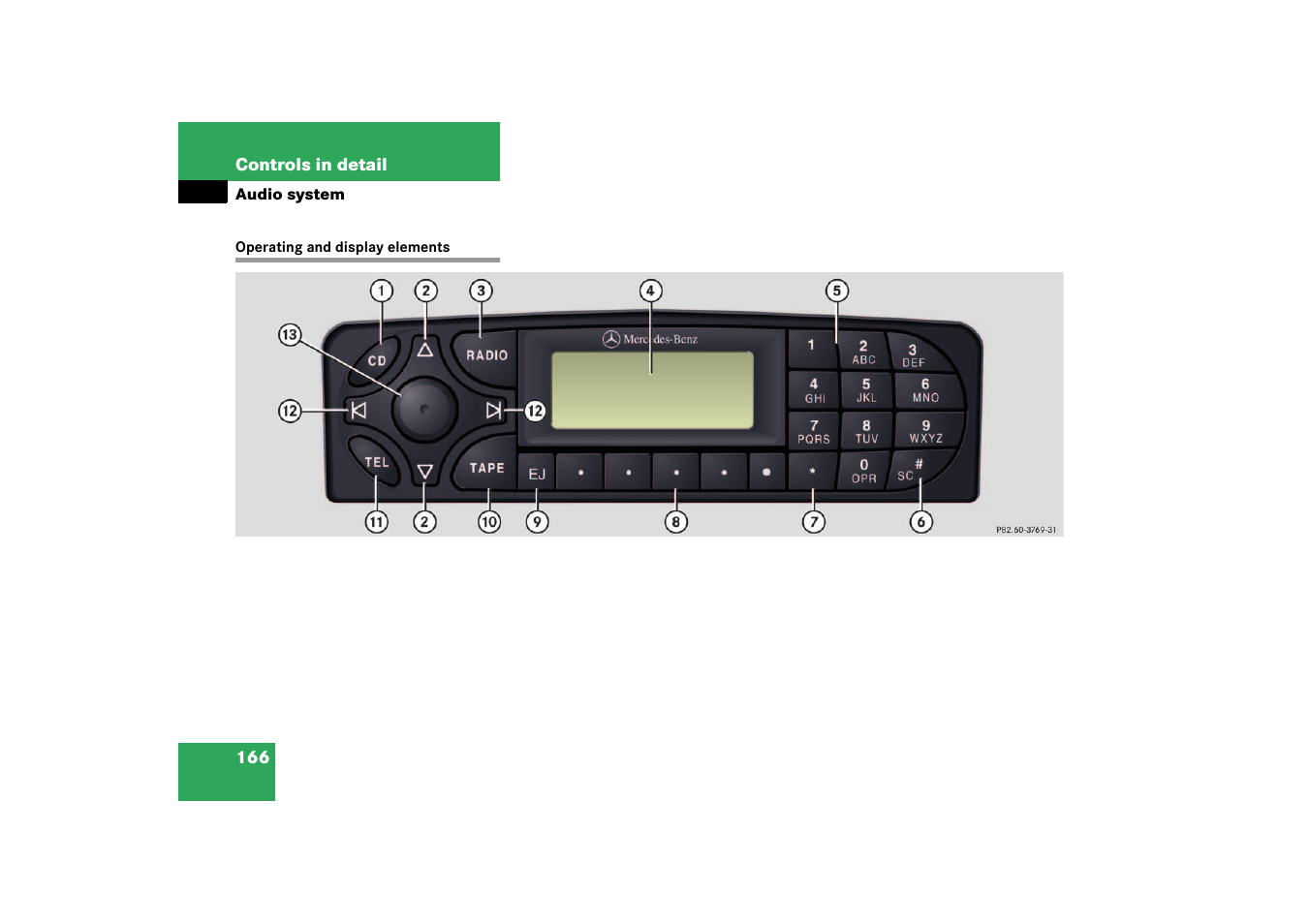 Operating and display elements | Mercedes-Benz 2003 C-Class User Manual | Page 166 / 376