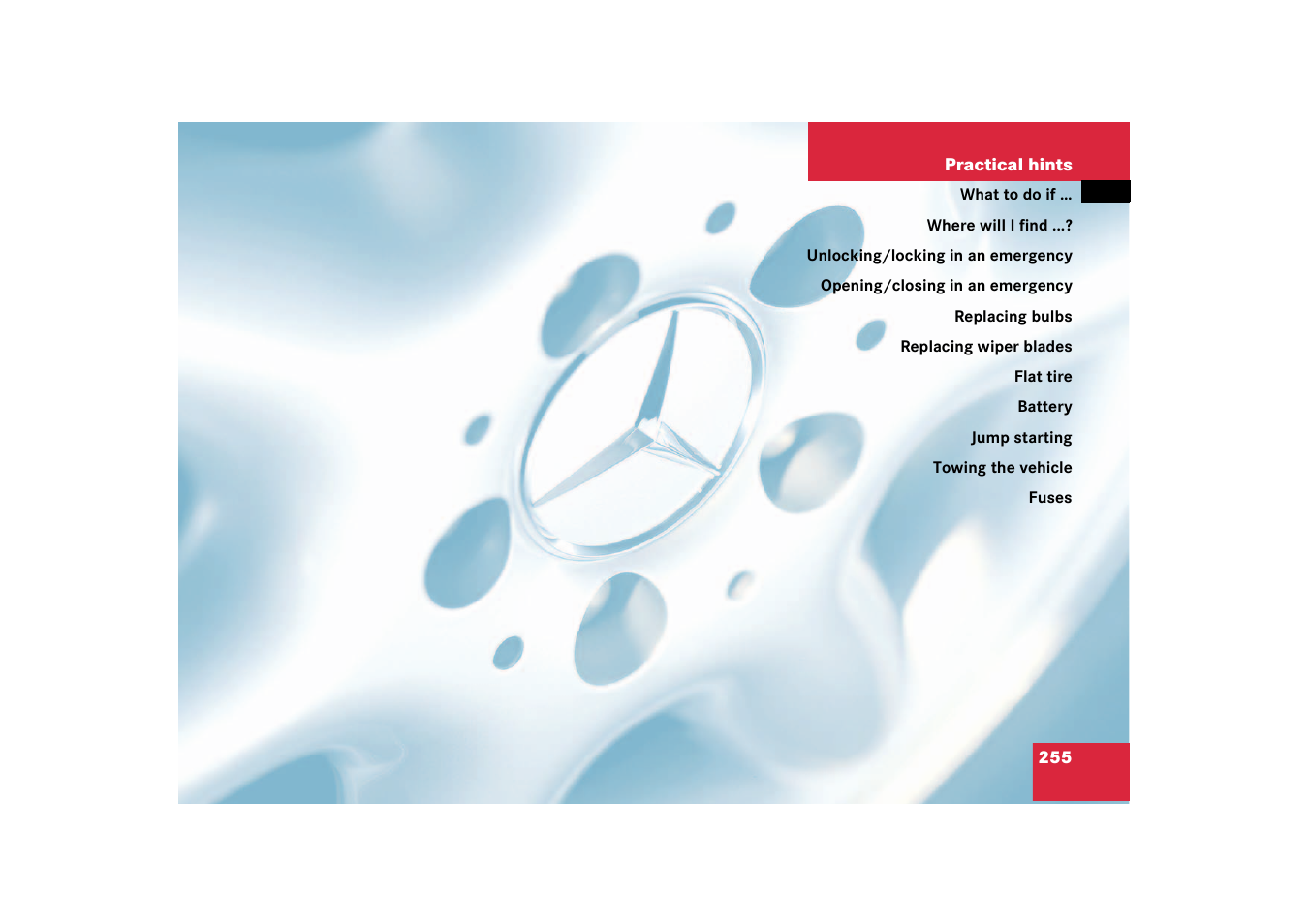 Practical hints | Mercedes-Benz 2003 C-Class User Manual | Page 255 / 376