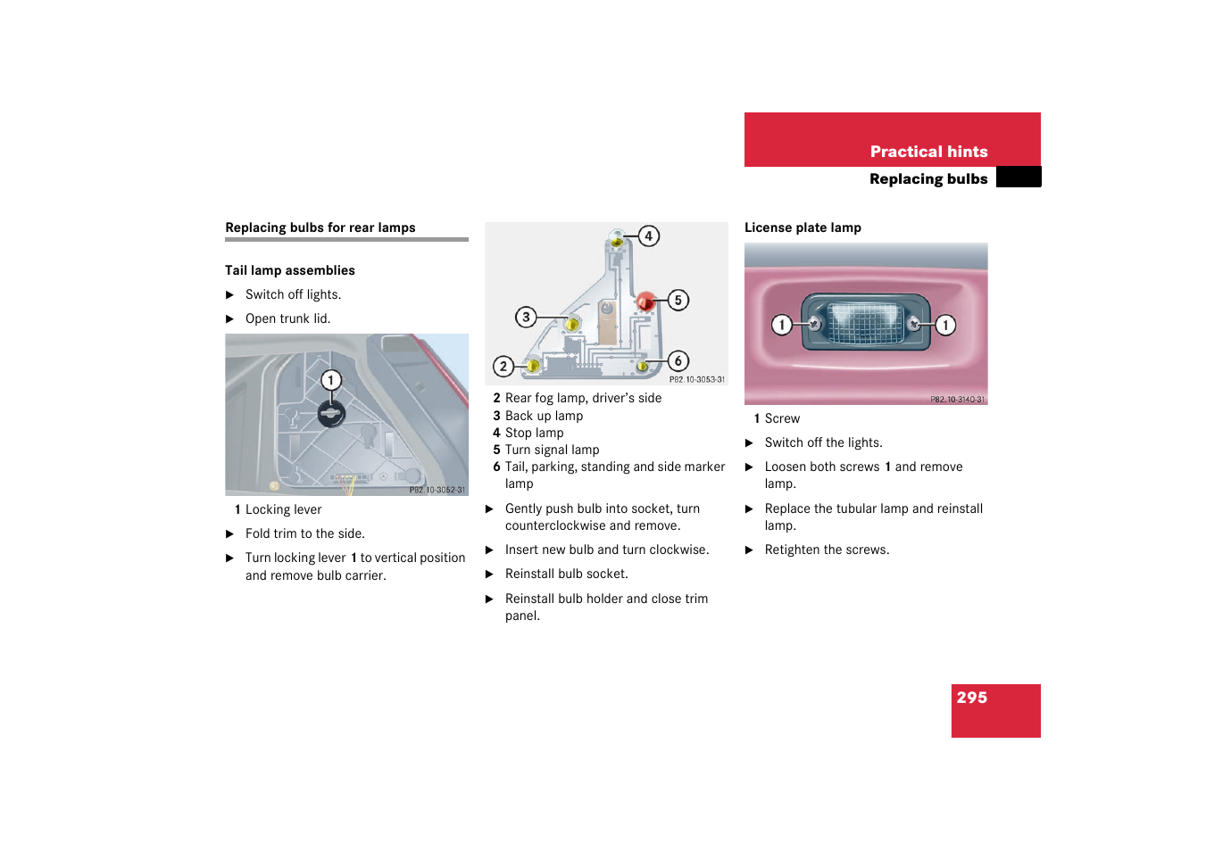 Replacing bulbs for rear lamps | Mercedes-Benz 2003 C-Class User Manual | Page 295 / 376