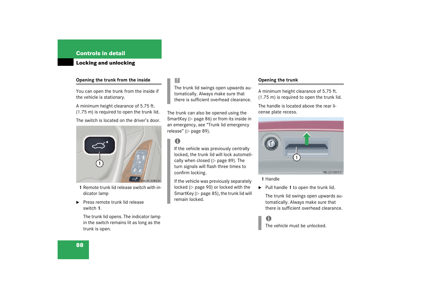 Opening:trunk;trunk:opening | Mercedes-Benz 2003 C-Class User Manual | Page 88 / 376