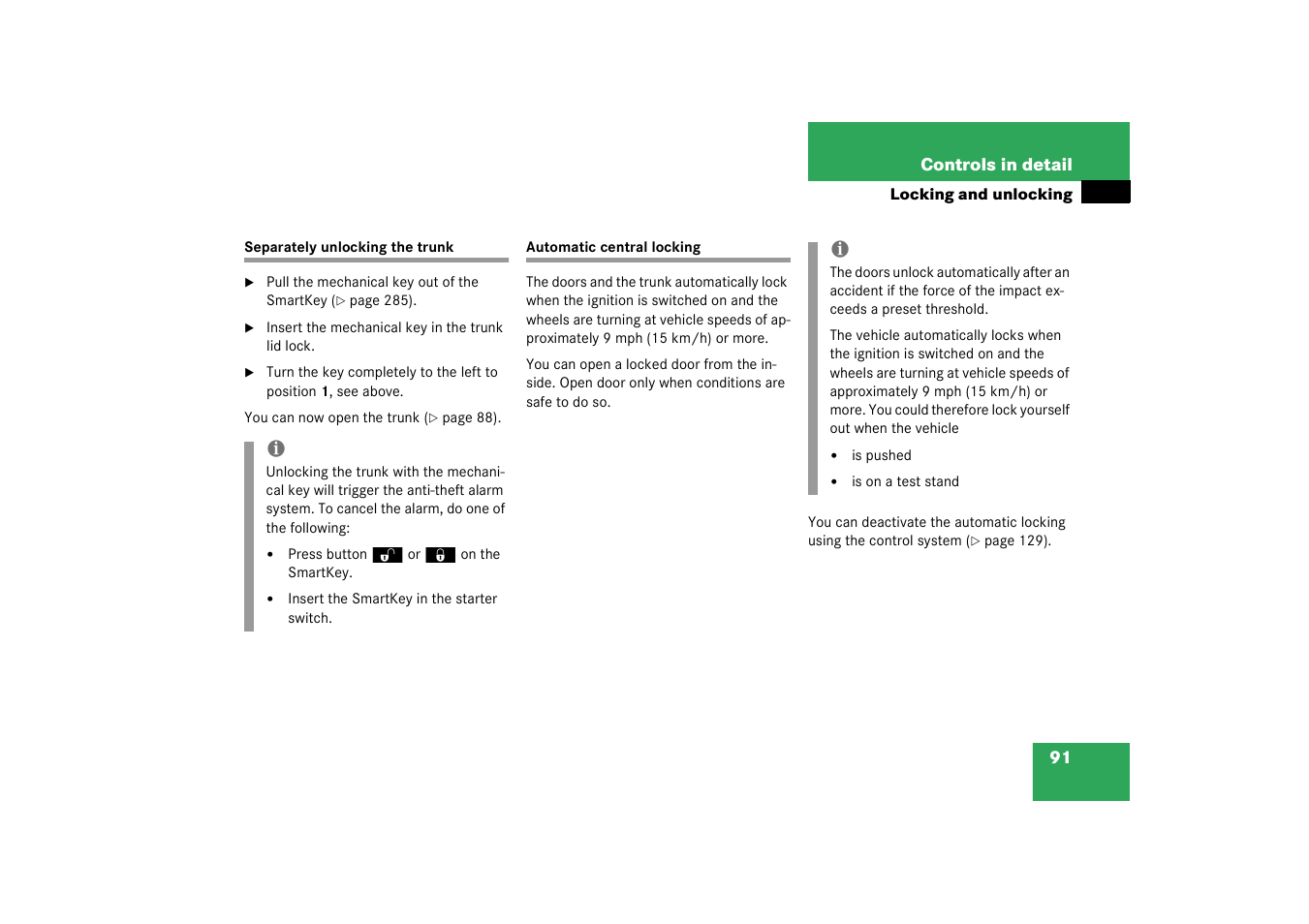 Automatic locking when driving | Mercedes-Benz 2003 C-Class User Manual | Page 91 / 376