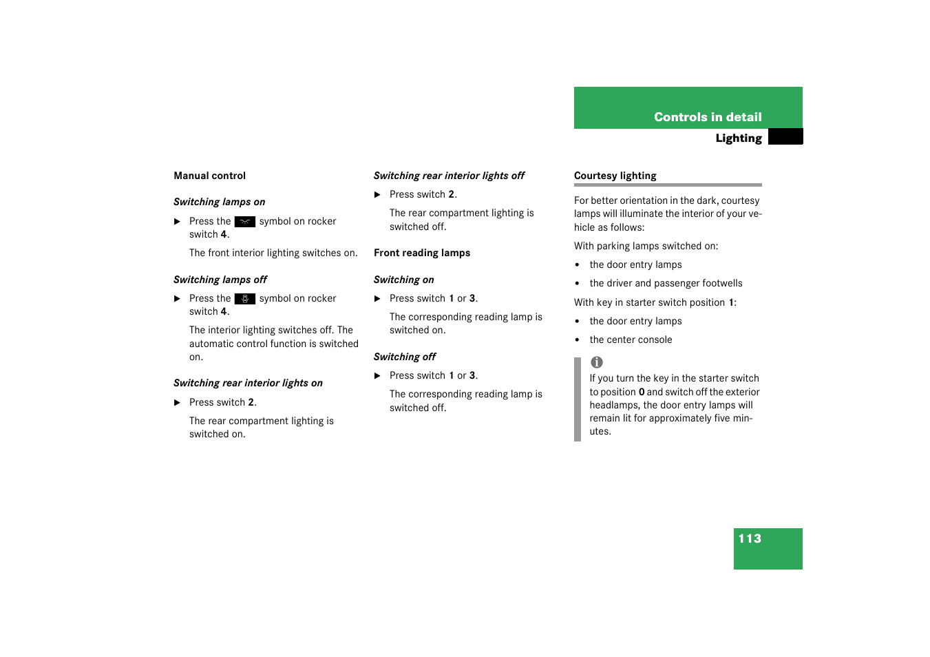 Courtesy lighting | Mercedes-Benz 2003 CL 500 User Manual | Page 113 / 384