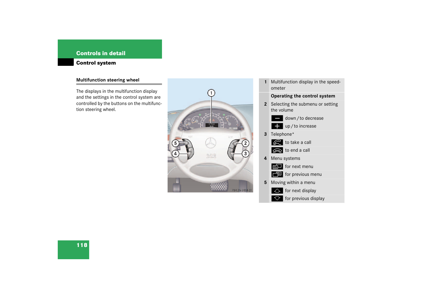 Multifunction steering wheel | Mercedes-Benz 2003 CL 500 User Manual | Page 118 / 384