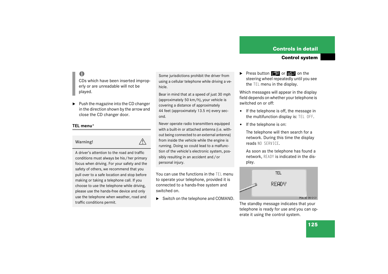 Tel menu | Mercedes-Benz 2003 CL 500 User Manual | Page 125 / 384