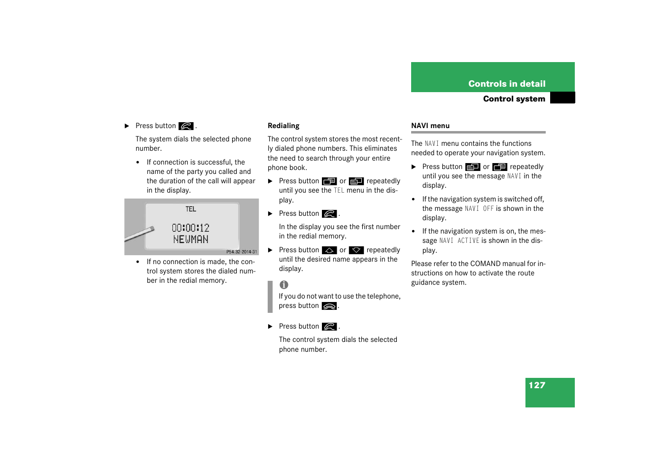 Navi menu | Mercedes-Benz 2003 CL 500 User Manual | Page 127 / 384