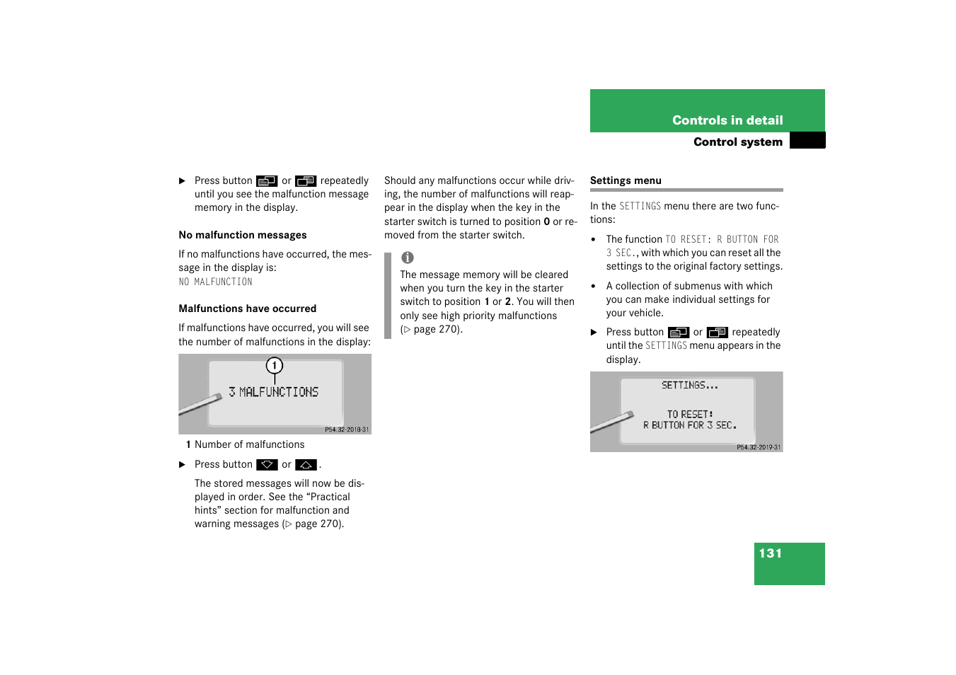 Settings menu | Mercedes-Benz 2003 CL 500 User Manual | Page 131 / 384