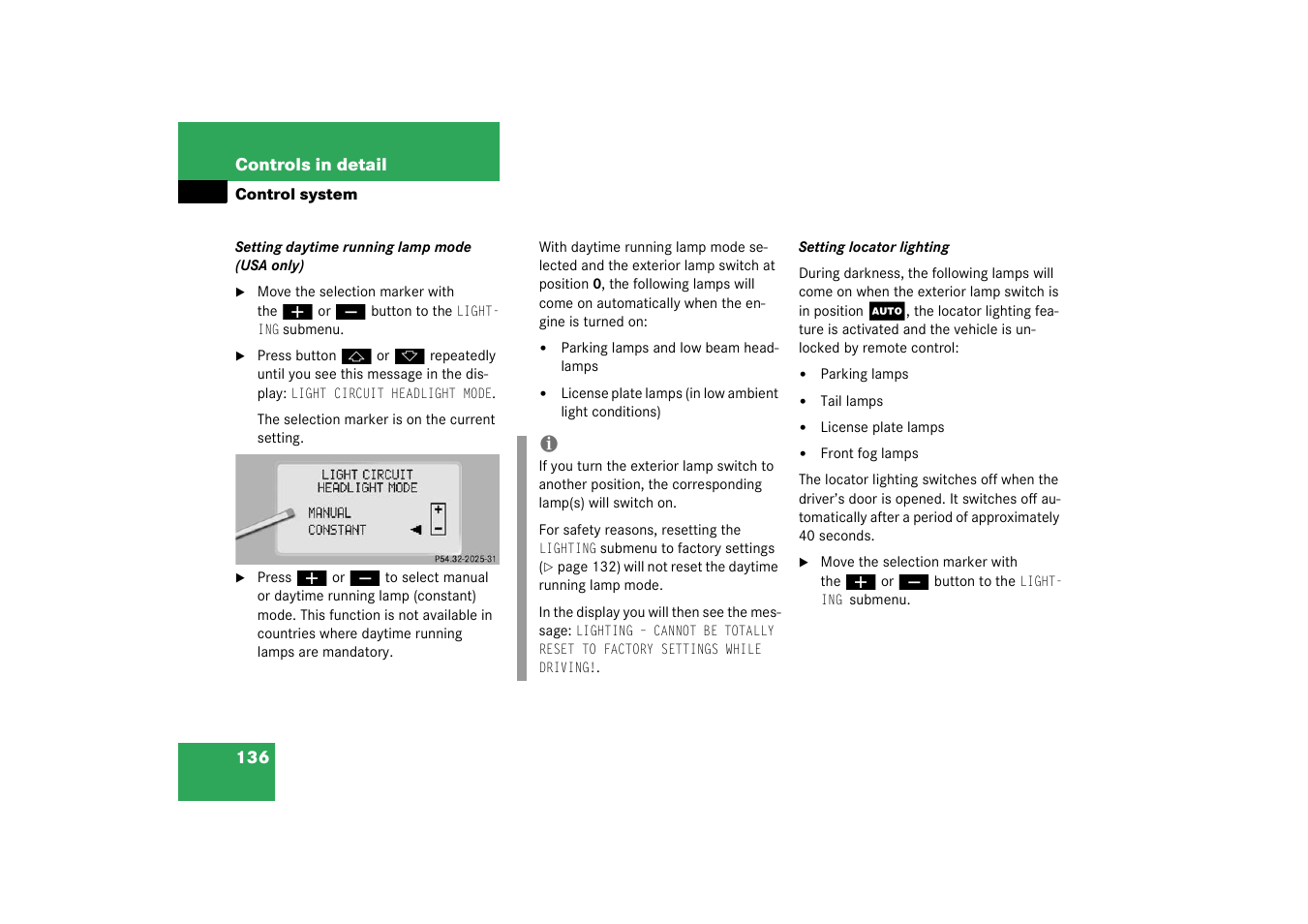 Mercedes-Benz 2003 CL 500 User Manual | Page 136 / 384