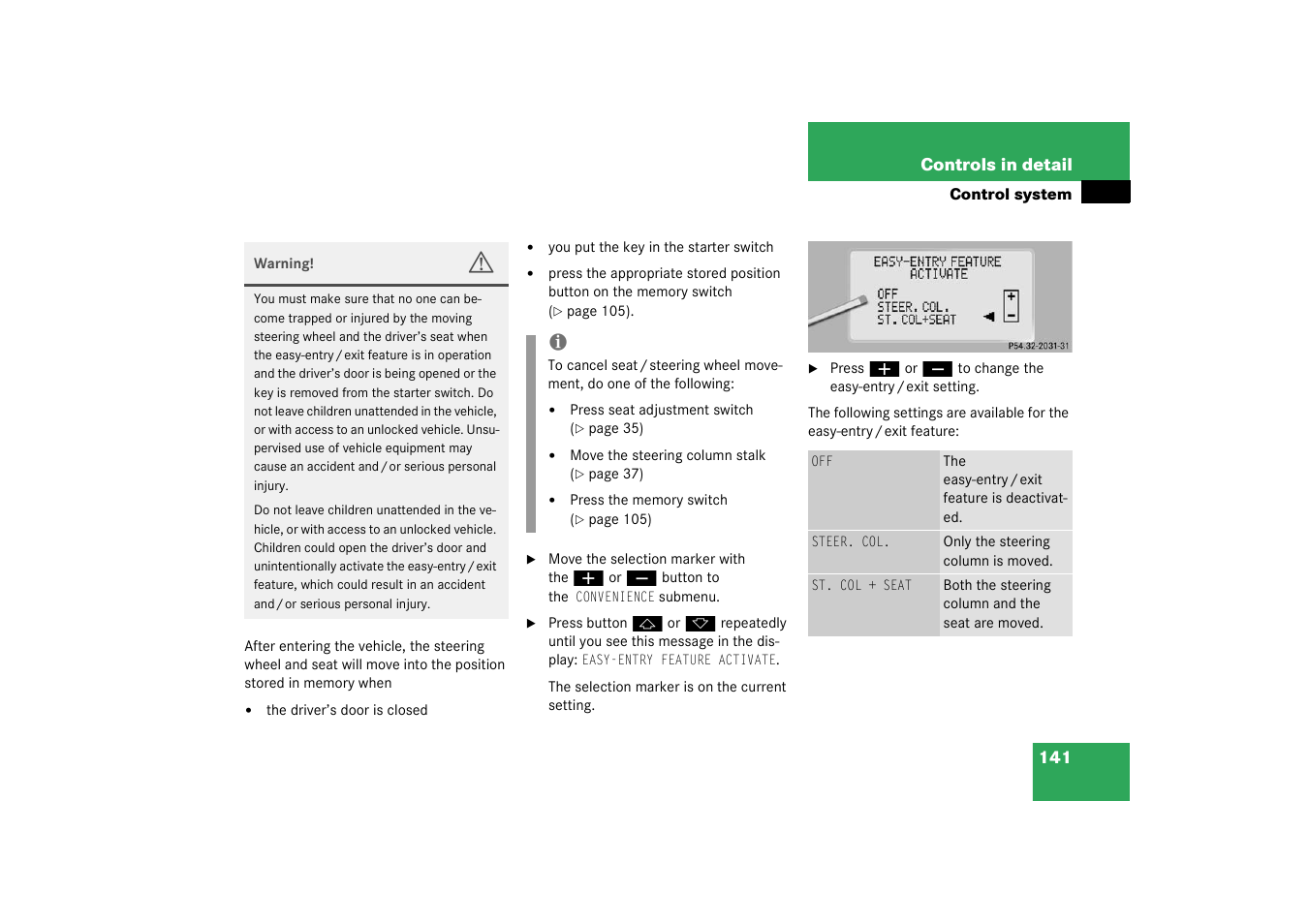 Mercedes-Benz 2003 CL 500 User Manual | Page 141 / 384