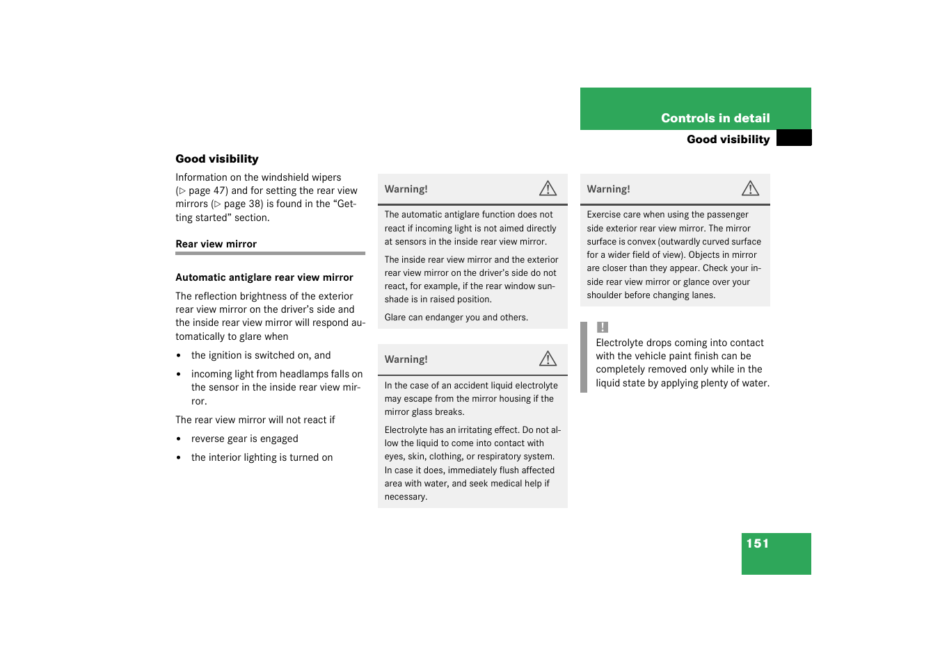 Good visibility, Rear view mirror | Mercedes-Benz 2003 CL 500 User Manual | Page 151 / 384