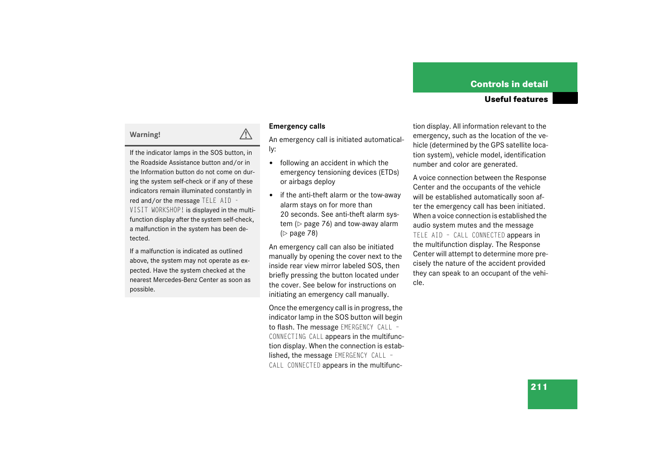 Mercedes-Benz 2003 CL 500 User Manual | Page 211 / 384
