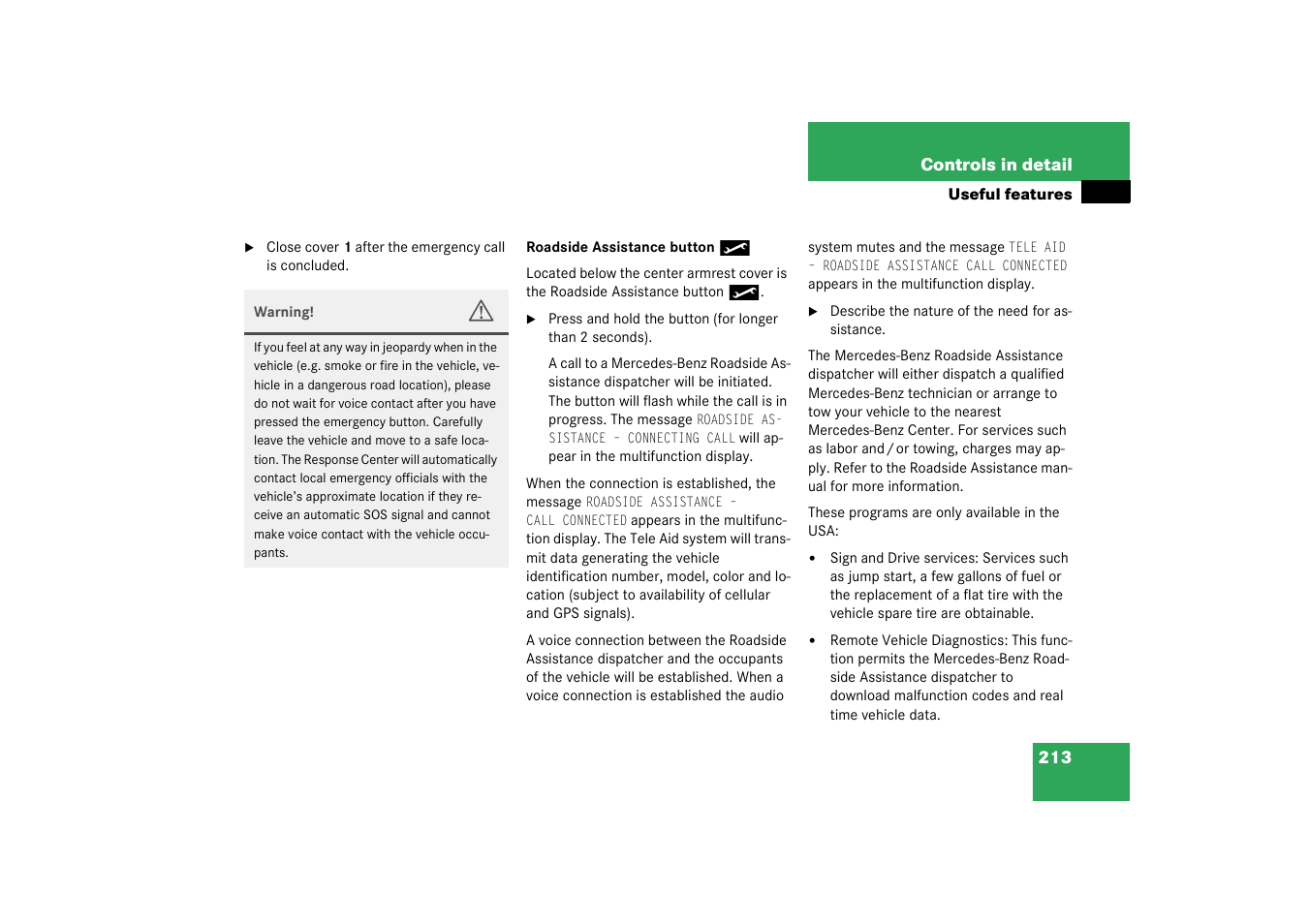 Mercedes-Benz 2003 CL 500 User Manual | Page 213 / 384