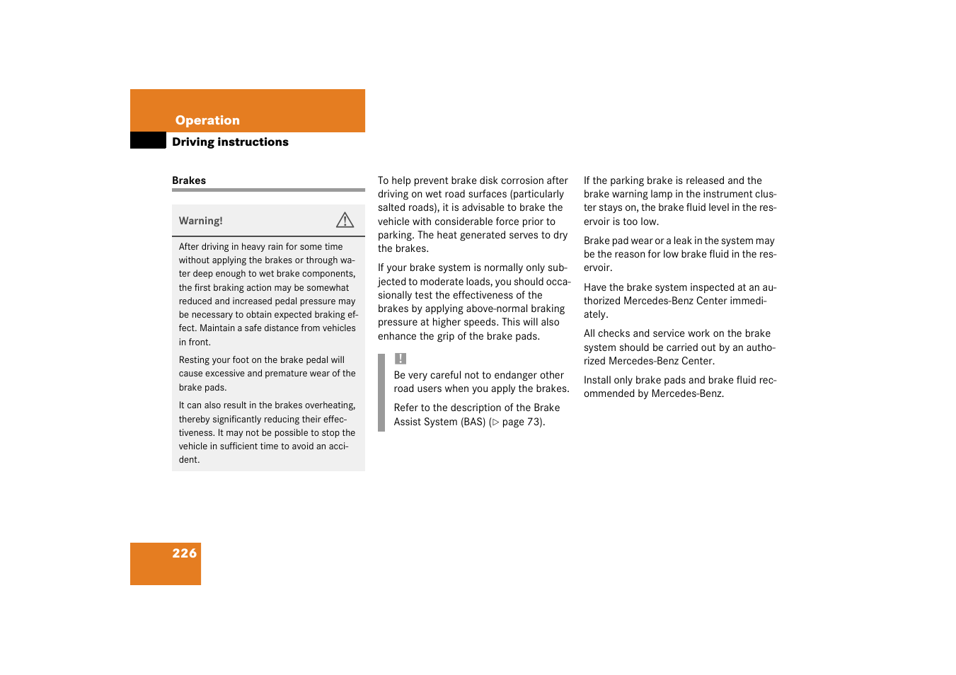 Brakes | Mercedes-Benz 2003 CL 500 User Manual | Page 226 / 384
