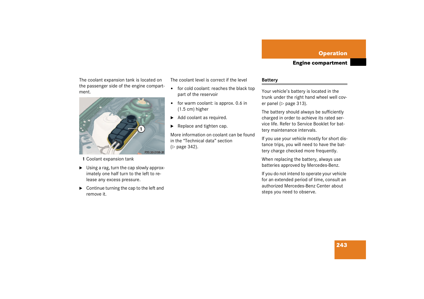 Battery, vehicle, Battery | Mercedes-Benz 2003 CL 500 User Manual | Page 243 / 384
