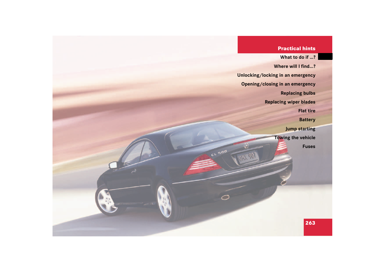 Practical hints | Mercedes-Benz 2003 CL 500 User Manual | Page 263 / 384