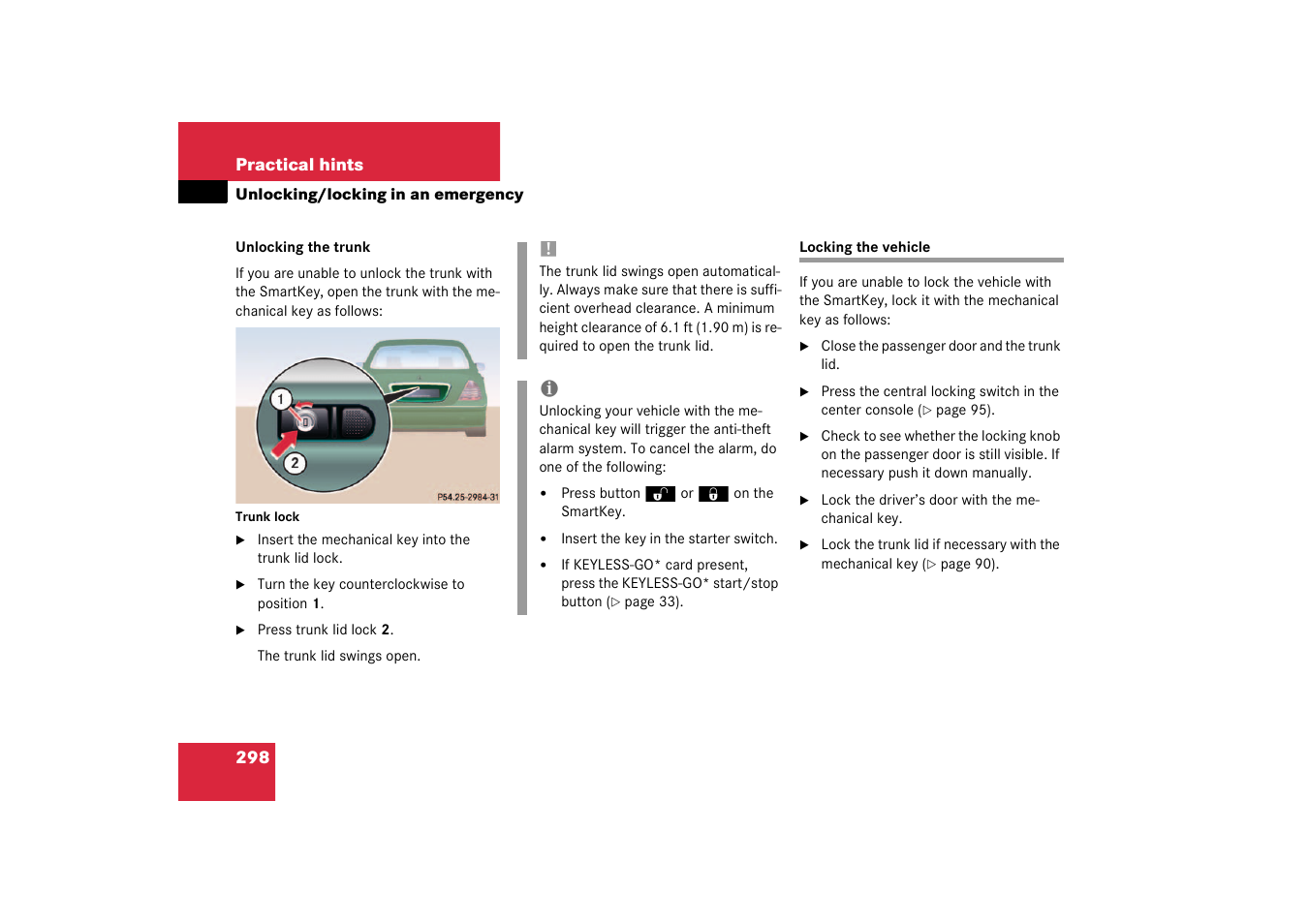 Locking the vehicle | Mercedes-Benz 2003 CL 500 User Manual | Page 298 / 384