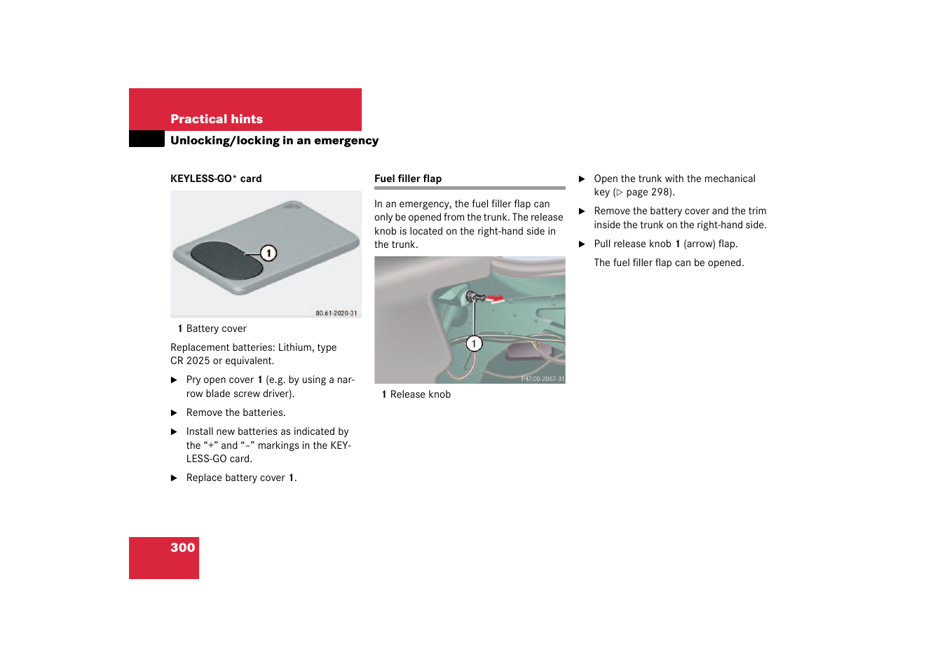Fuel filler flap | Mercedes-Benz 2003 CL 500 User Manual | Page 300 / 384
