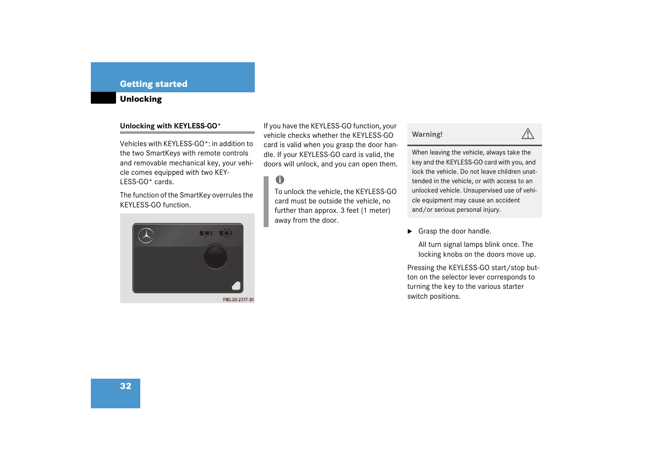 Unlocking with keyless-go | Mercedes-Benz 2003 CL 500 User Manual | Page 32 / 384