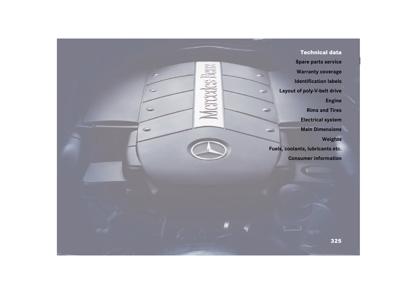 Technical data | Mercedes-Benz 2003 CL 500 User Manual | Page 325 / 384