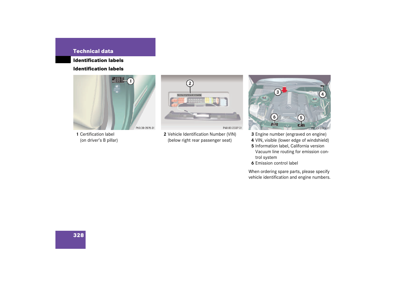 Identification labels | Mercedes-Benz 2003 CL 500 User Manual | Page 328 / 384