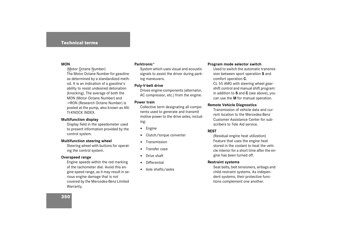 Mercedes-Benz 2003 CL 500 User Manual | Page 350 / 384