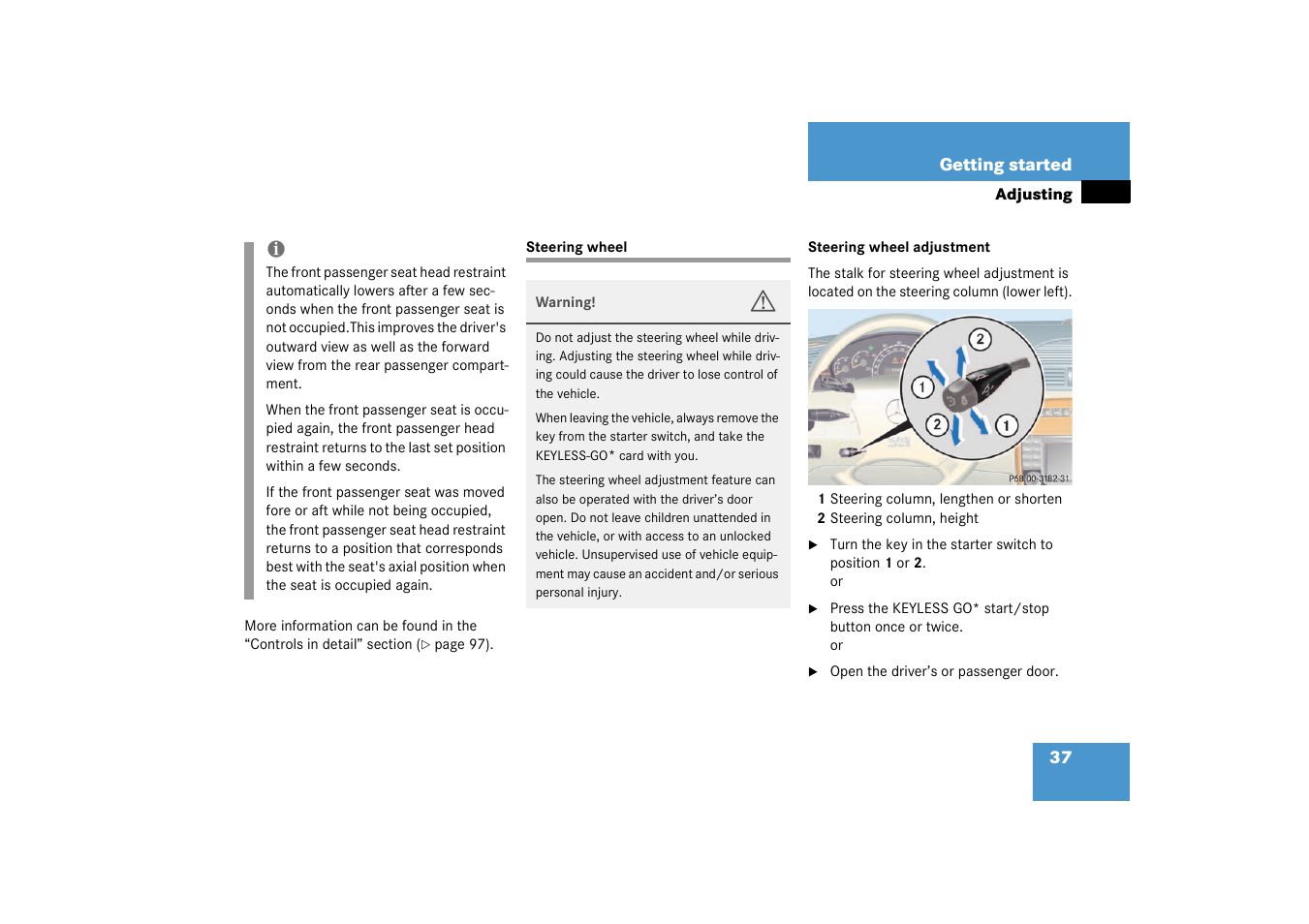 Steering wheel | Mercedes-Benz 2003 CL 500 User Manual | Page 37 / 384