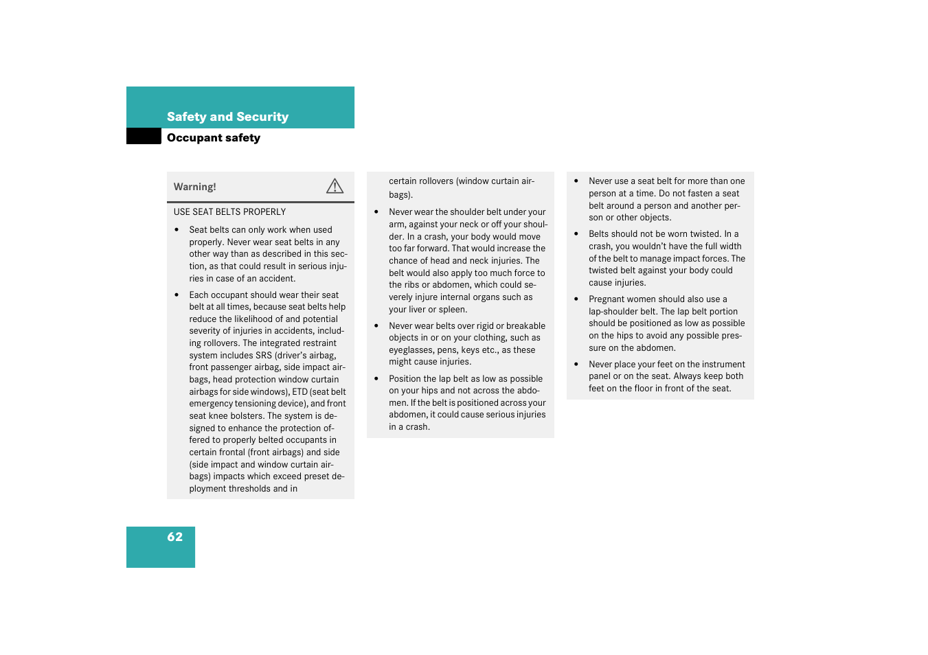 Mercedes-Benz 2003 CL 500 User Manual | Page 62 / 384