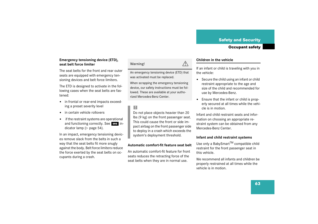 Children in the vehicle | Mercedes-Benz 2003 CL 500 User Manual | Page 63 / 384