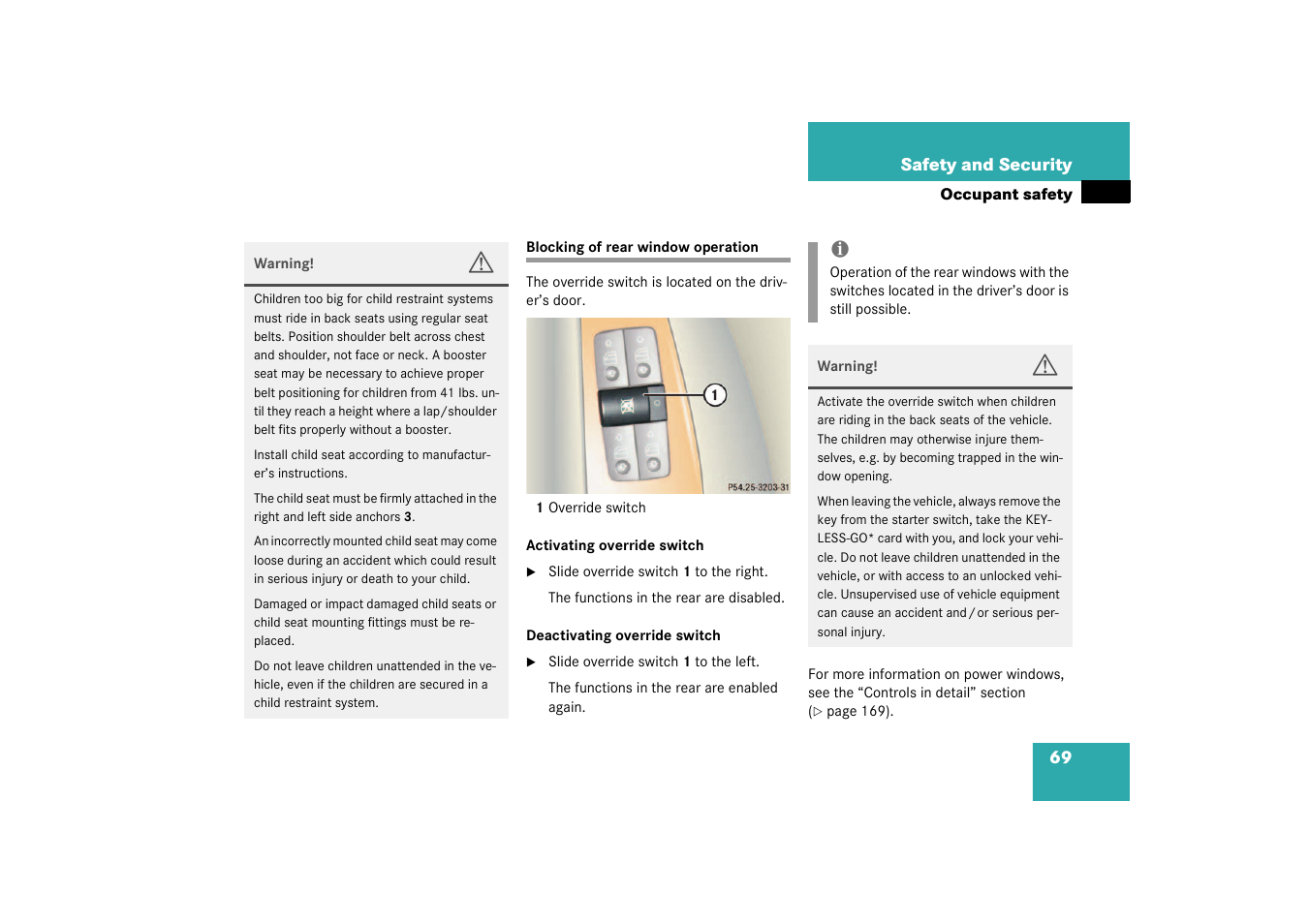 Blocking of rear window operation . 69 | Mercedes-Benz 2003 CL 500 User Manual | Page 69 / 384