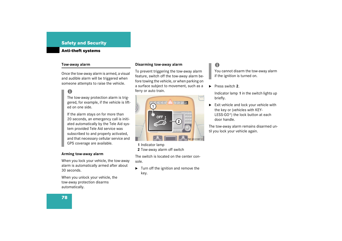 Tow-away alarm | Mercedes-Benz 2003 CL 500 User Manual | Page 78 / 384