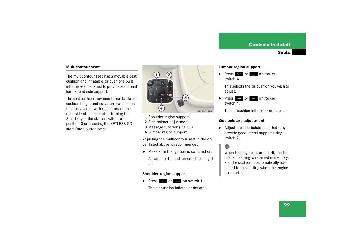 Multicontour seat | Mercedes-Benz 2003 CL 500 User Manual | Page 99 / 384