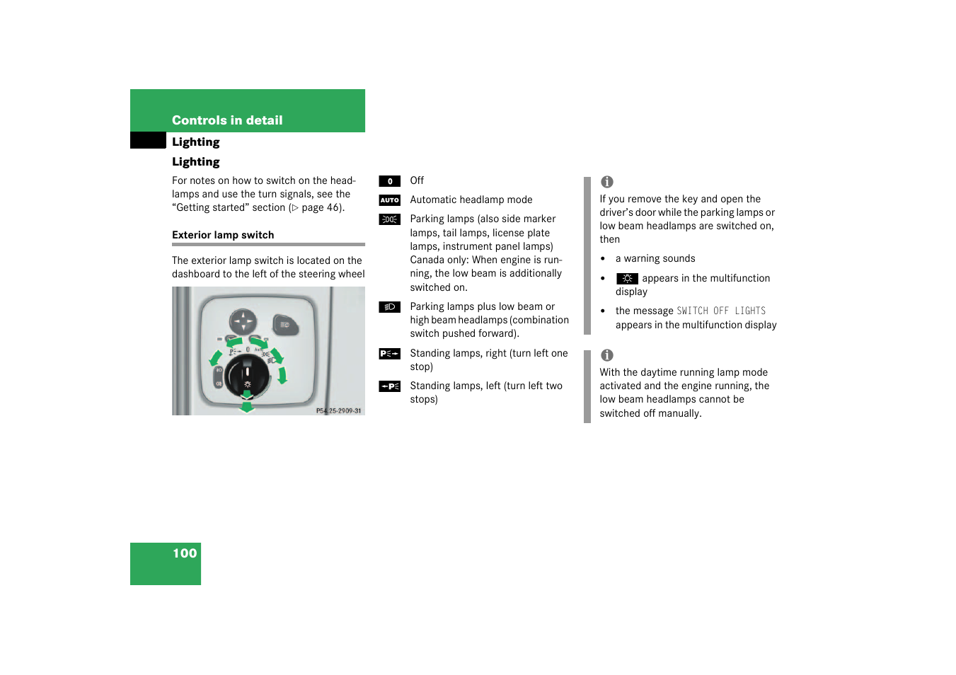 Lighting, Exterior lamp switch | Mercedes-Benz 2003 G 55 AMG User Manual | Page 100 / 360