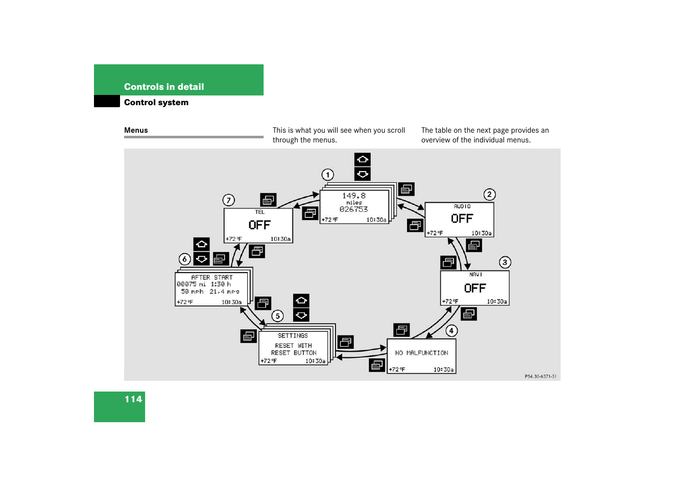 Control system:menus;menus:in control system, Menus | Mercedes-Benz 2003 G 55 AMG User Manual | Page 114 / 360