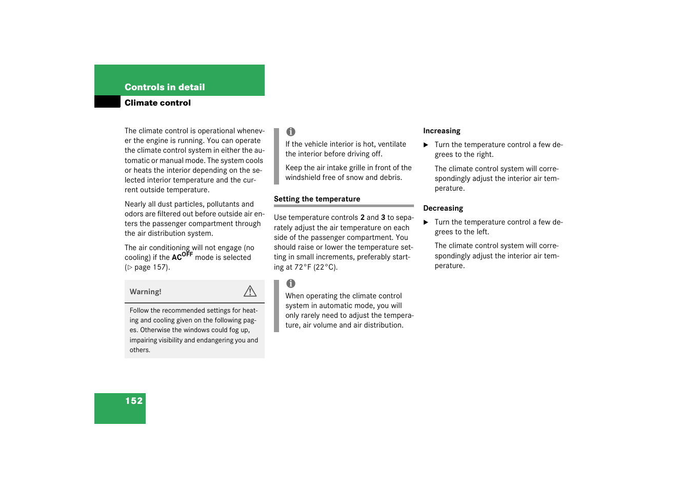 Setting the temperature | Mercedes-Benz 2003 G 55 AMG User Manual | Page 152 / 360